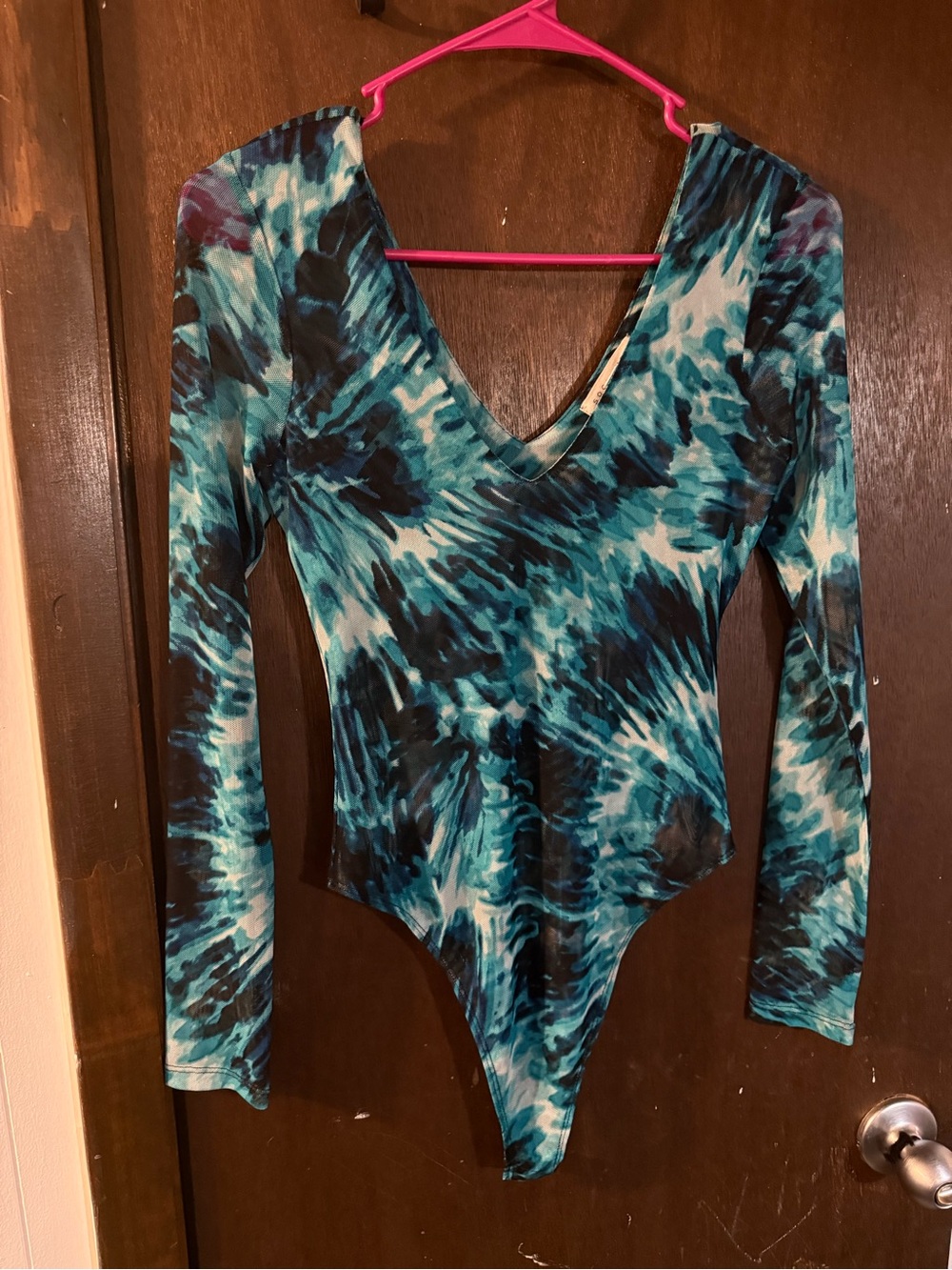 Socialite Teal & Black Tie-Dye Long Sleeve One-Piece Bodysuit